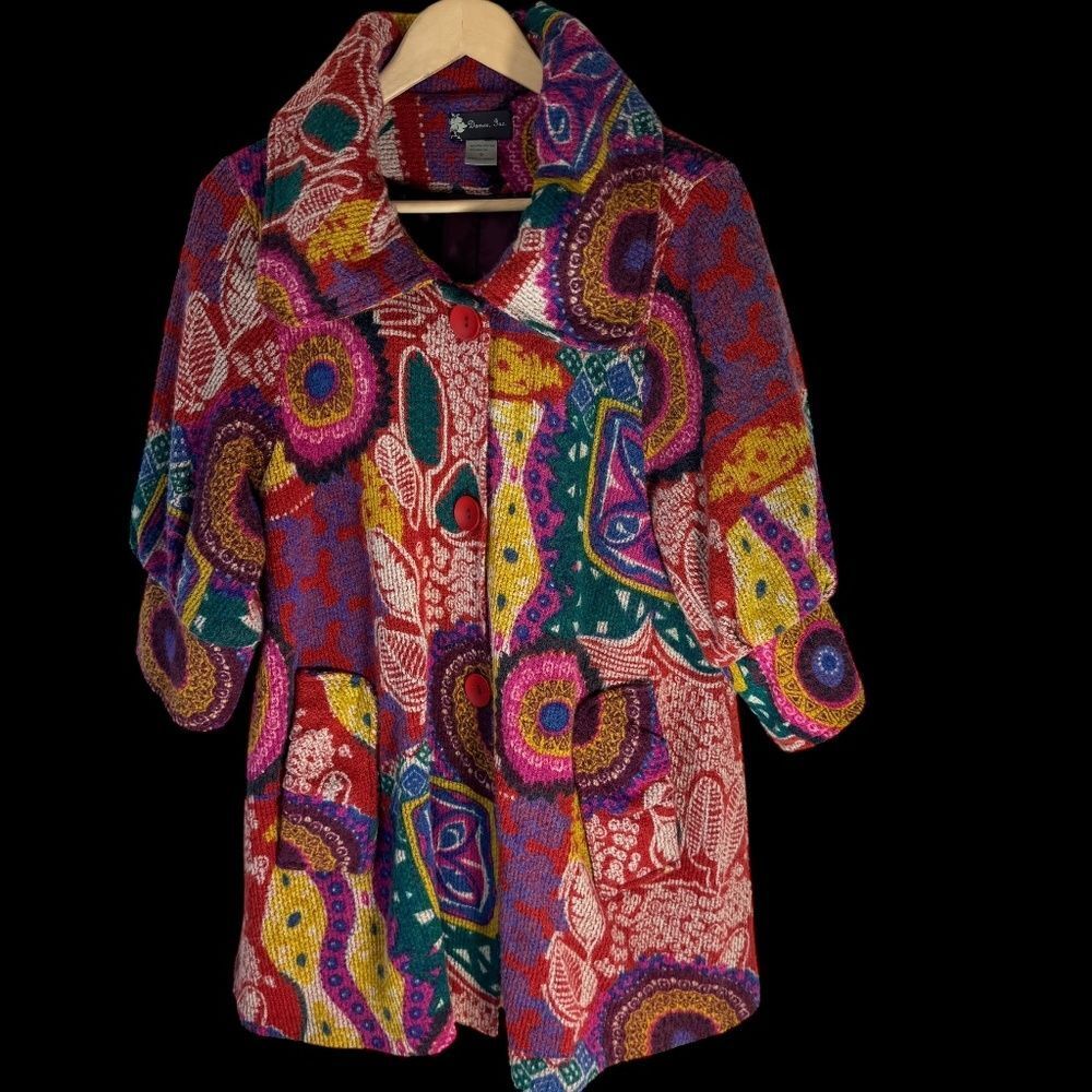 Damee, Inc.‎ Colorful Abstract Print Three Button Jacket Sz S